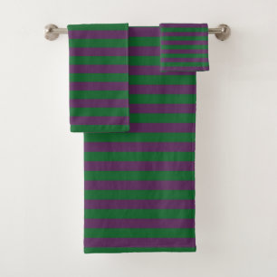 Forest Green and Purple Stripes Bath Towel Set