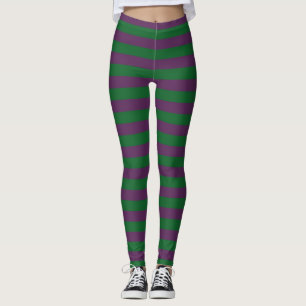 Forest Green and Purple Stripes Leggings