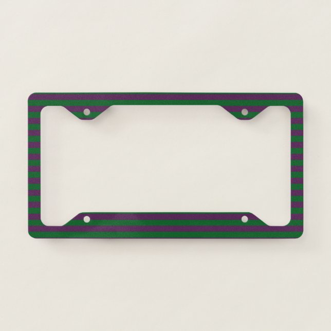 Forest Green and Purple Stripes License Plate Frame (Front)