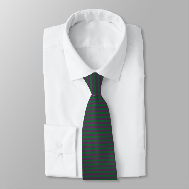 Forest Green and Purple Stripes Neck Tie (Tied)