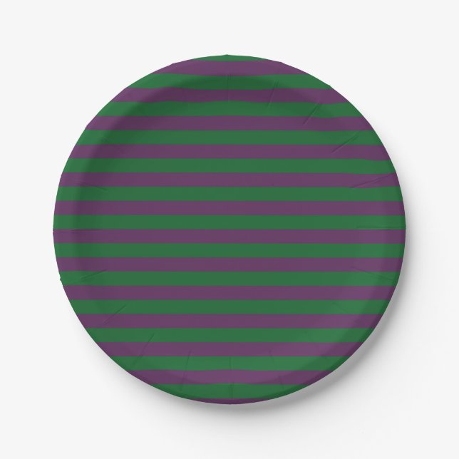 Forest Green and Purple Stripes Paper Plates (Front)