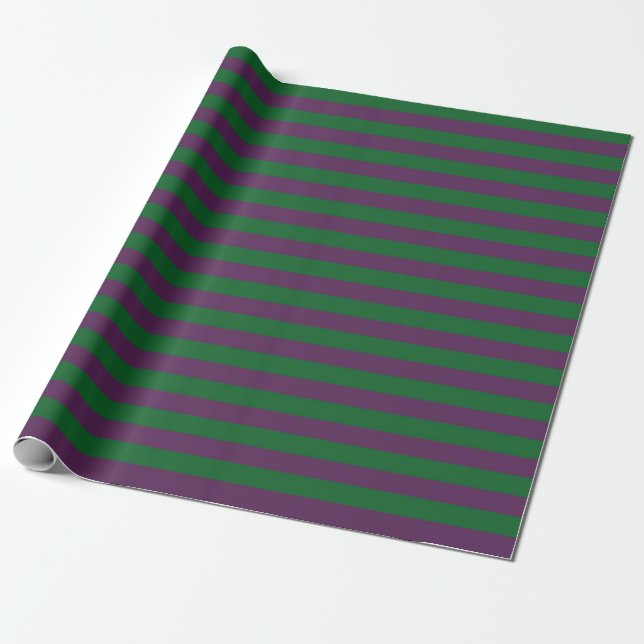Forest Green and Purple Stripes Wrapping Paper (Unrolled)