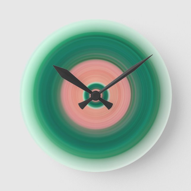 Forest Green and Salmon Pink Round Clock (Front)