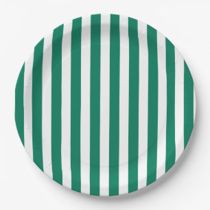 Forest green and white candy stripes paper plates