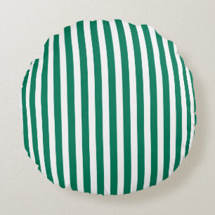 Forest green and white candy stripes round pillow