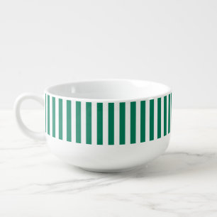 Forest green and white candy stripes soup mug