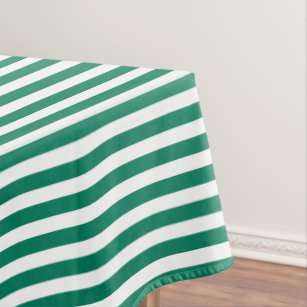 Forest green and white candy stripes tablecloth