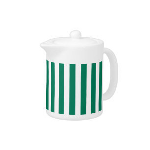 Forest green and white candy stripes teapot