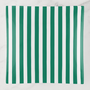 Forest green and white candy stripes trinket tray