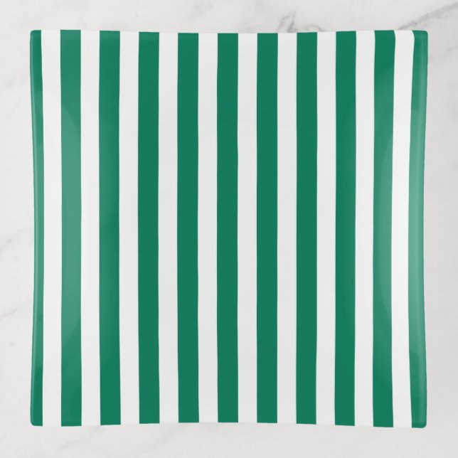 Forest green and white candy stripes trinket tray (Front)