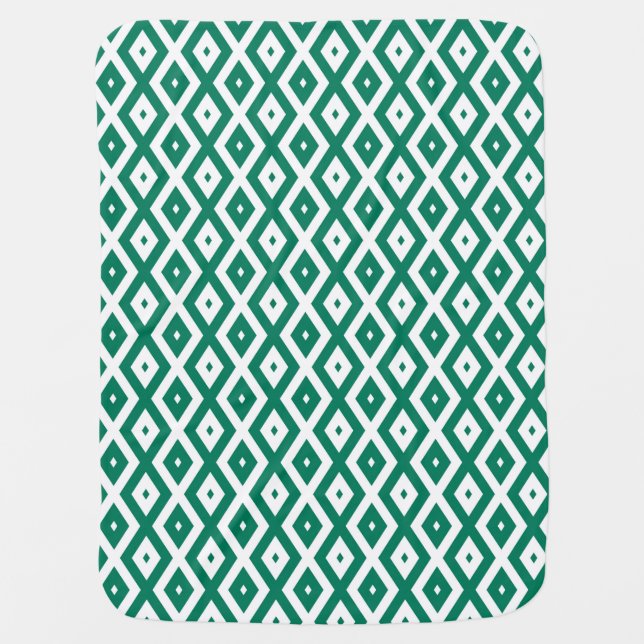 Forest green and white diamond pattern baby blanket (Front)