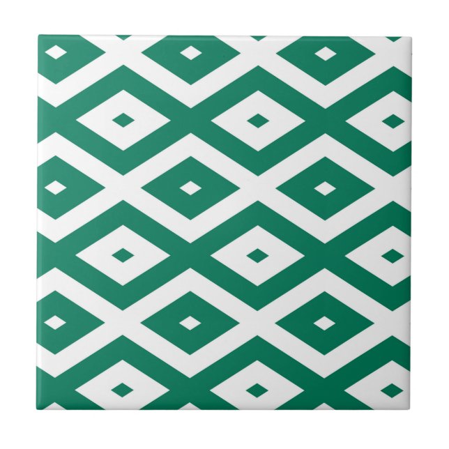Forest green and white diamond pattern ceramic tile (Front)