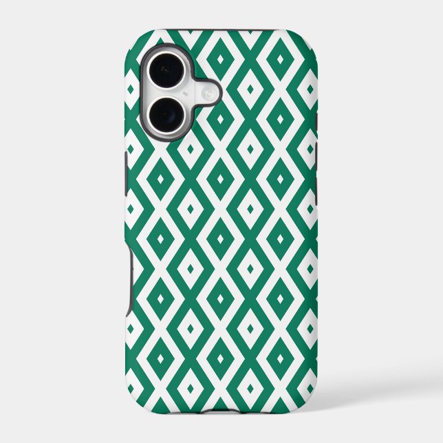 Forest green and white diamond pattern iphone case (Back)