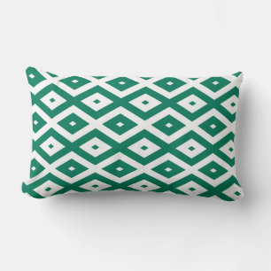 Forest green and white diamond pattern lumbar pillow