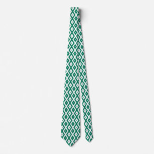 Forest green and white diamond pattern neck tie