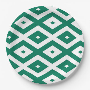 Forest green and white diamond pattern paper plates