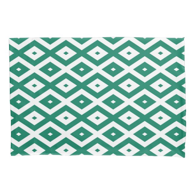 Forest green and white diamond pattern pillow case (Front)