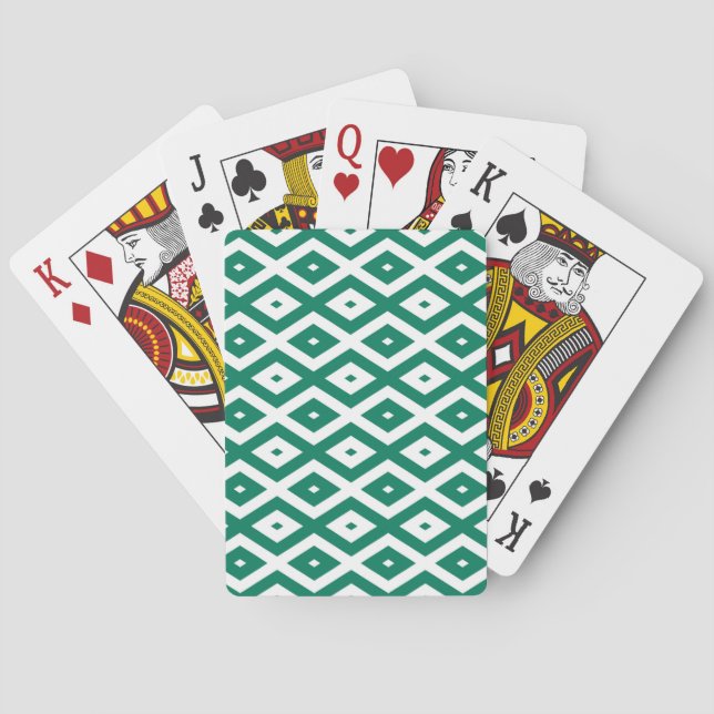 Forest green and white diamond pattern poker cards (Back)
