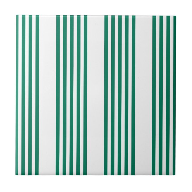 Forest green and white five stripe pattern ceramic tile (Front)