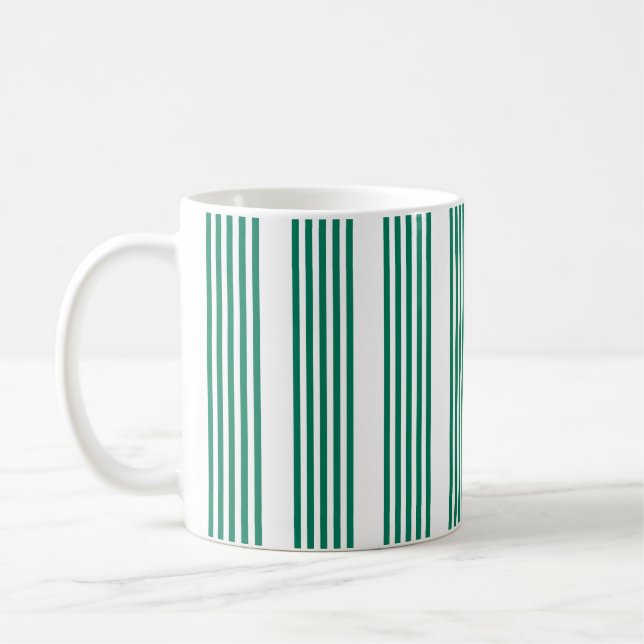 Forest green and white five stripe pattern coffee mug (Left)