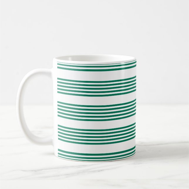 Forest green and white five stripe pattern coffee mug (Left)