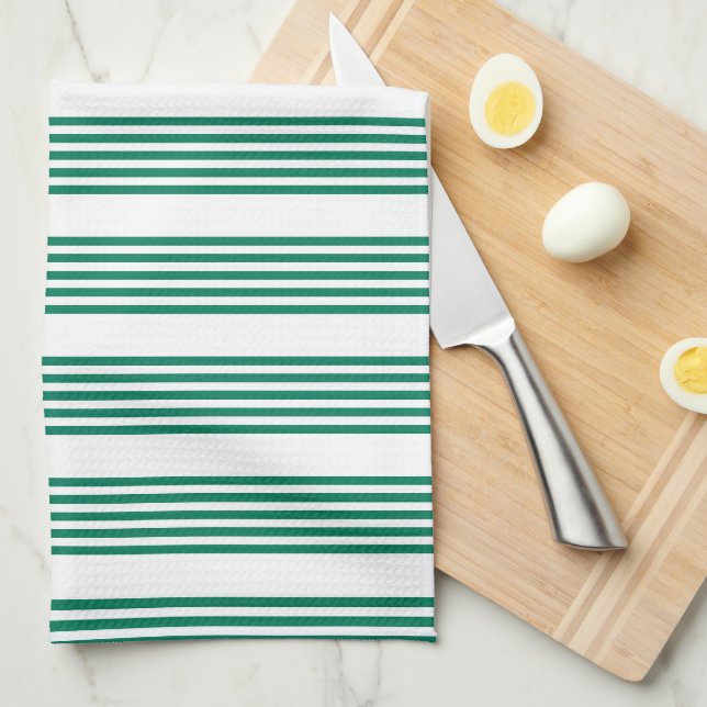 Forest green and white five stripe pattern kitchen towel (Quarter Fold)