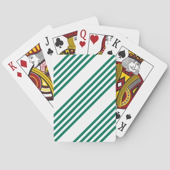 Forest green and white five stripe pattern poker cards (Back)
