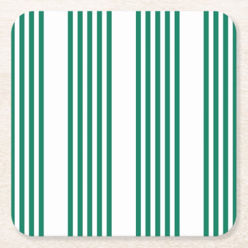 Forest green and white five stripe pattern square paper coaster