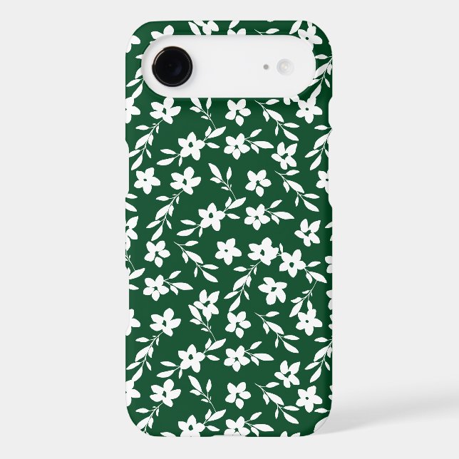Forest Green and White Flower Silhouettes iPhone Case (Back)