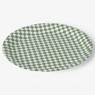 Forest Green And White Gingham Checkered Paper Plates