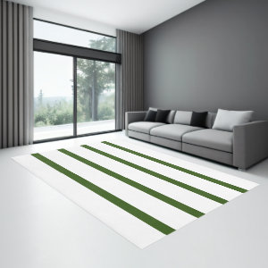 Forest Green and White Minimal Wide Stripes Office Rug