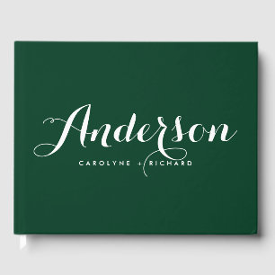 Forest Green and White Modern Calligraphy Wedding Guest Book