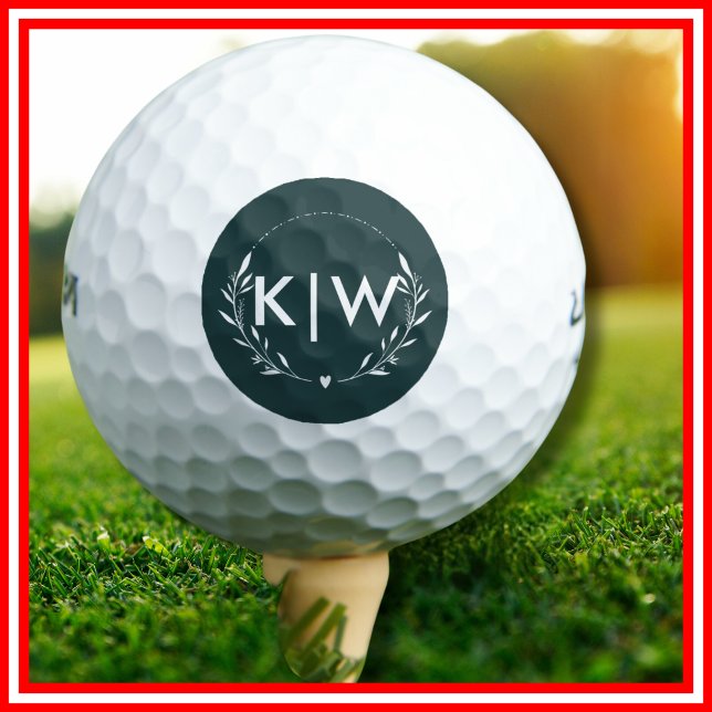 Forest Green and White | Modern Initials Monogram Golf Balls (Creator Uploaded)