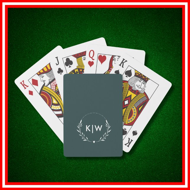 Forest Green and White | Modern Initials Monogram  Poker Cards (Creator Uploaded)