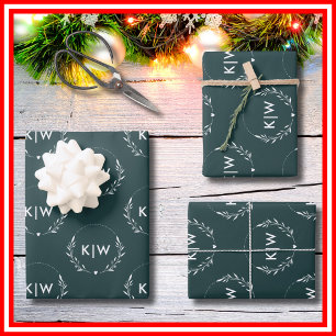 Forest Green and White   Modern Initials Monogram  Wrapping Paper Sheets