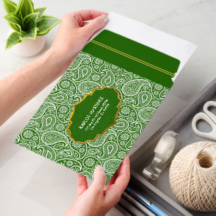 Forest Green And White Paisley Pattern Envelope Mailers