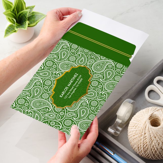 Forest Green And White Paisley Pattern Envelope Mailers (Desk)