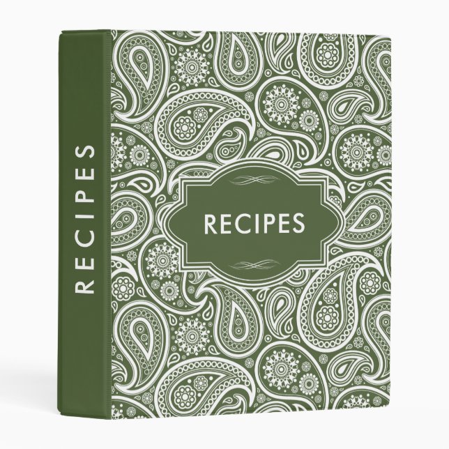 Forest Green And White Paisley Pattern Mini Binder (Front/Spine)