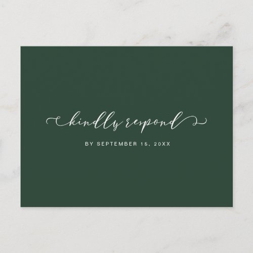 Forest Green and White Rsvp with Meal Choice Invitation Postcard