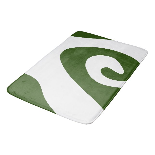 Forest Green and White Swirl Wave Bath Mat (Angled)