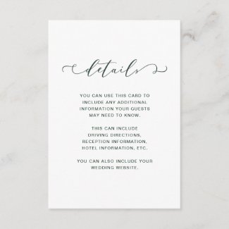 Forest Green and White Wedding Details Enclosure Card