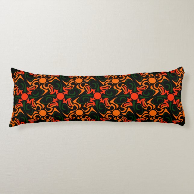 Forest Green and Yellow Tribal Star Pattern Body Pillow (Front)