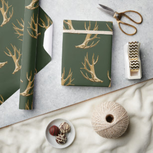 Rustic Christmas Reindeer Antler Ornaments Wrapping Paper, Zazzle in 2023