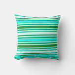 [ Thumbnail: Forest Green, Aqua, and Light Cyan Colored Lines Throw Pillow ]
