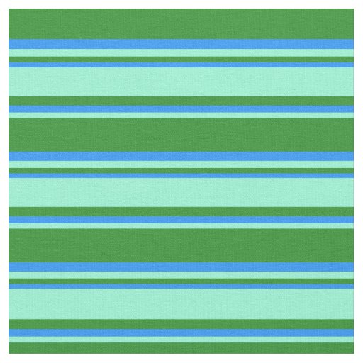 Forest Green, Aquamarine & Blue Colored Stripes Fabric