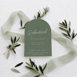 Forest Green Arched Rehearsal Dinner Invitation