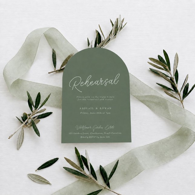 Forest Green Arched Rehearsal Dinner Invitation (Creator Uploaded)