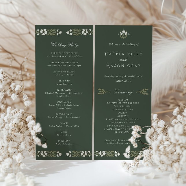 Forest Green Art Nouveau Wedding Ceremony Program (Creator Uploaded)