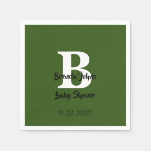 Forest Green Baby Shower Monogram Jungle Theme Napkins