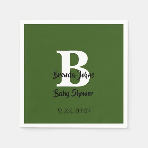 Forest Green Baby Shower Monogram Jungle Theme Napkins